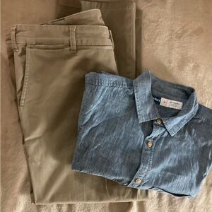 Meyer M5 Cotton Blend Chino Casual Pants Size 36 US and Button Shirt, Medium